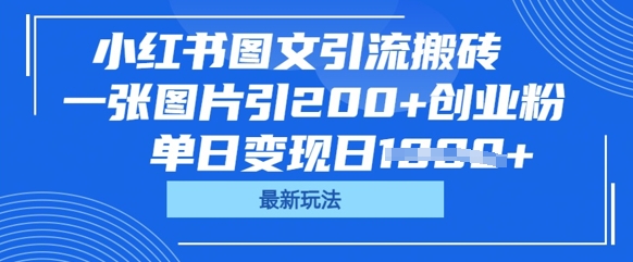 小红书图文引流搬砖，一张图片引200+创业粉，单日变现日数张-黎夏颜网络