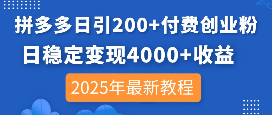 （14217期）拼多多日引200+付费创业粉，日稳定变现4000+收益，2025年最新教程-黎夏颜网络