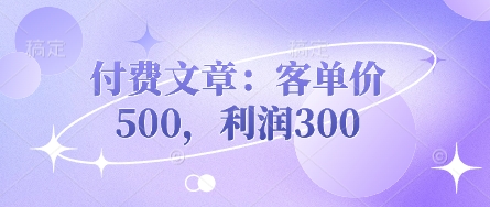 付费文章：客单价500，利润300-黎夏颜网络