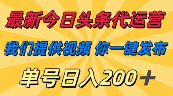最新今日头条代运营，我们提供视频，你一键发布，单号日入200+【揭秘】-黎夏颜网络