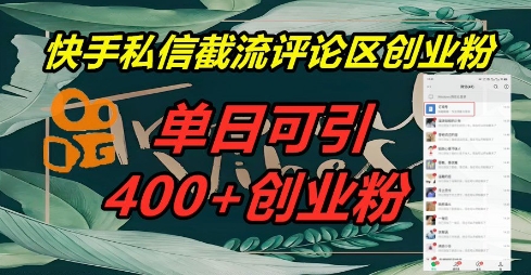 快手私信截流创业粉，一天引流400+-黎夏颜网络