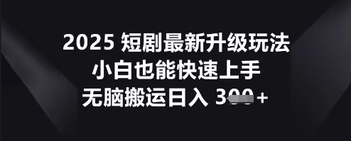 2025短剧最新升级玩法，小白也能快速上手，无脑搬运日入3张-黎夏颜网络