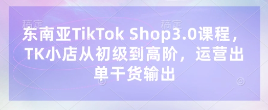 东南亚TikTok Shop3.0课程，TK小店​从初级到高阶，运营出单干货输出-黎夏颜网络