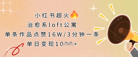 小红书超火的治愈系loft公寓，单条作品点赞16W，3分钟一条，单日变现数张-黎夏颜网络